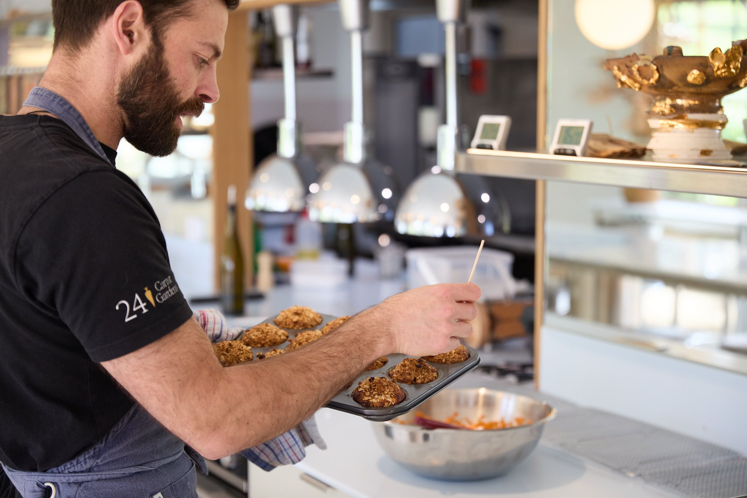 Chef vlad checking muffins