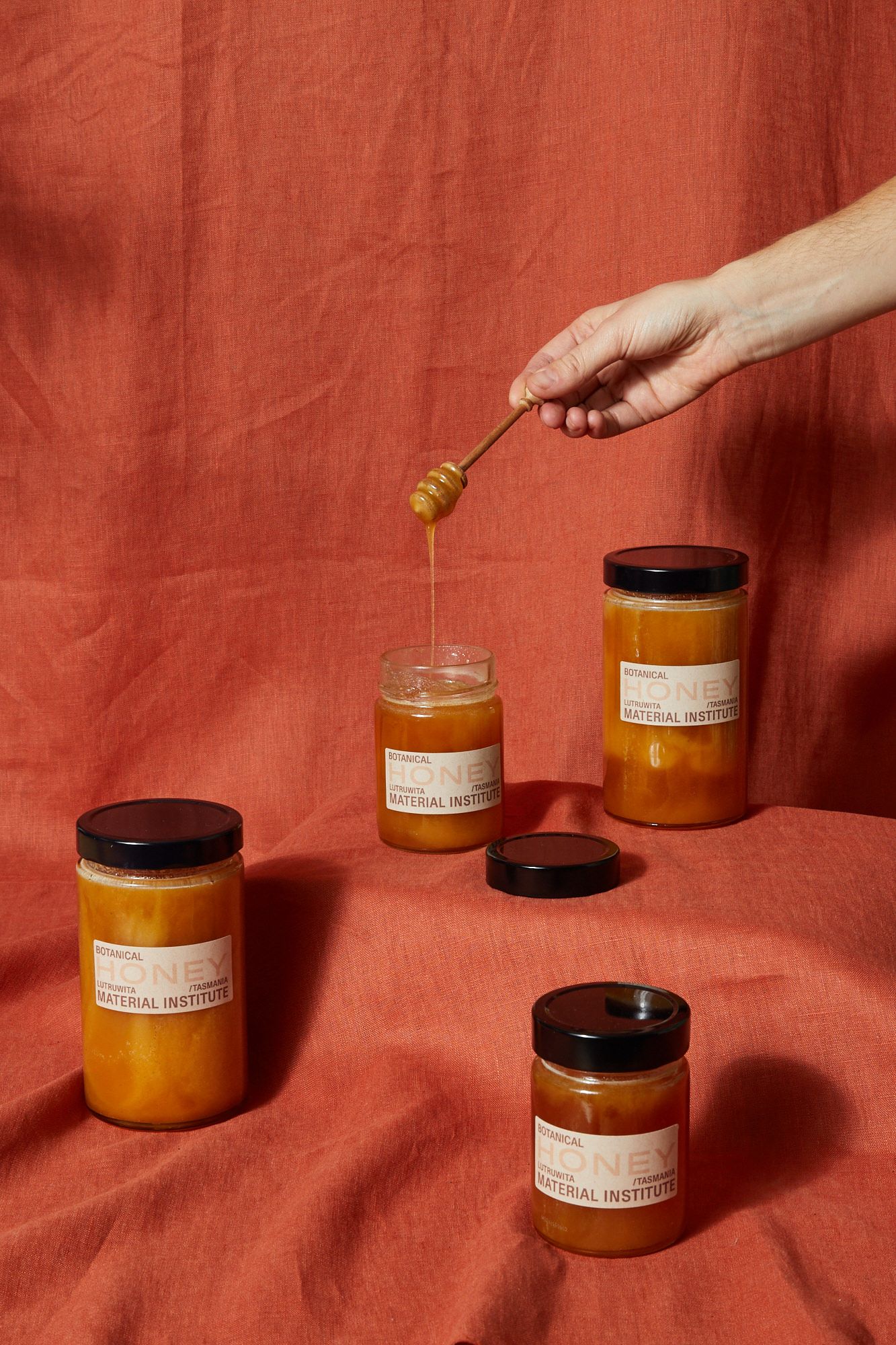 MI honey for sale on cloth background