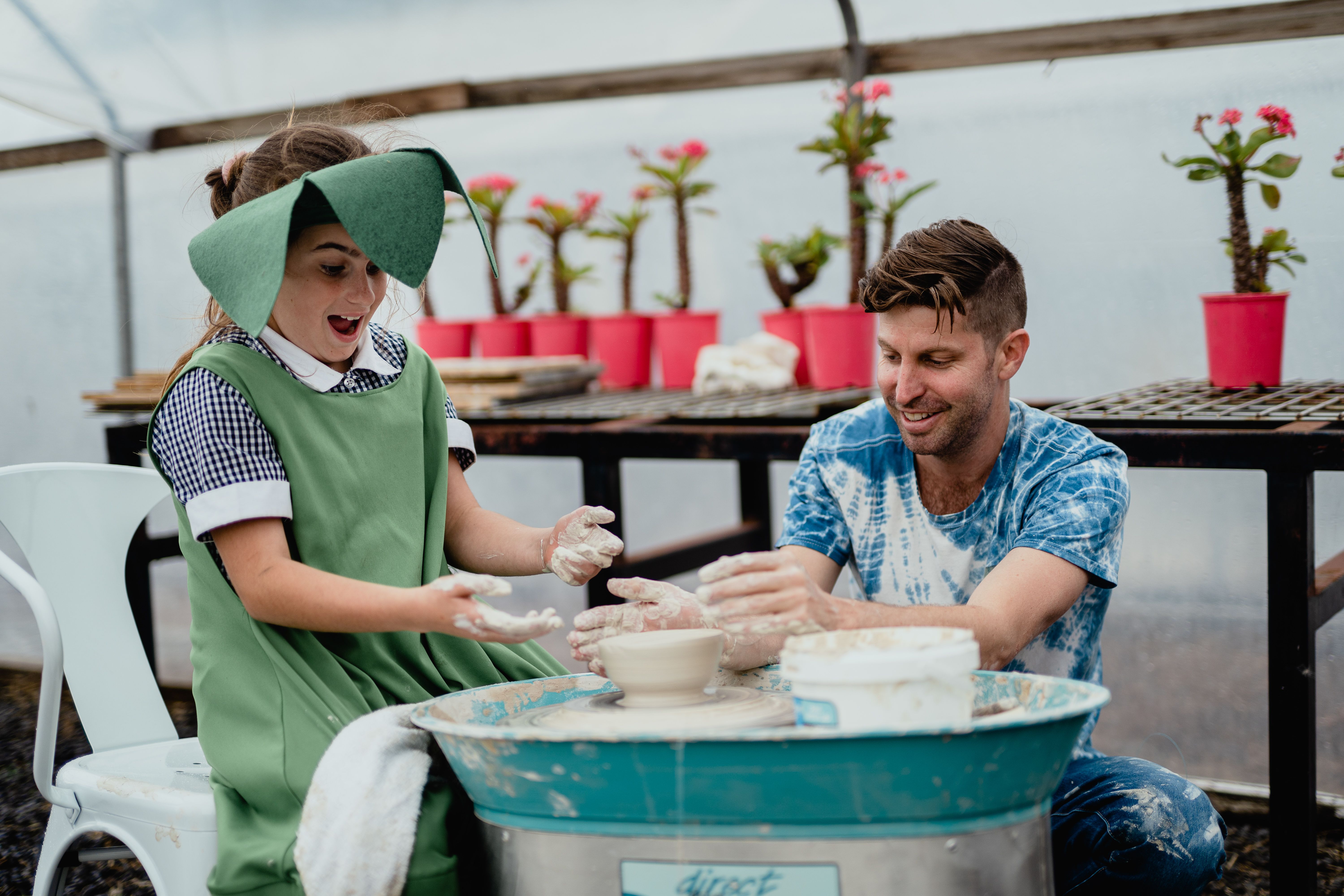 Student making pottery