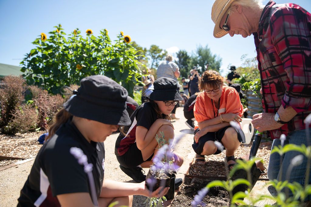 students in the garden