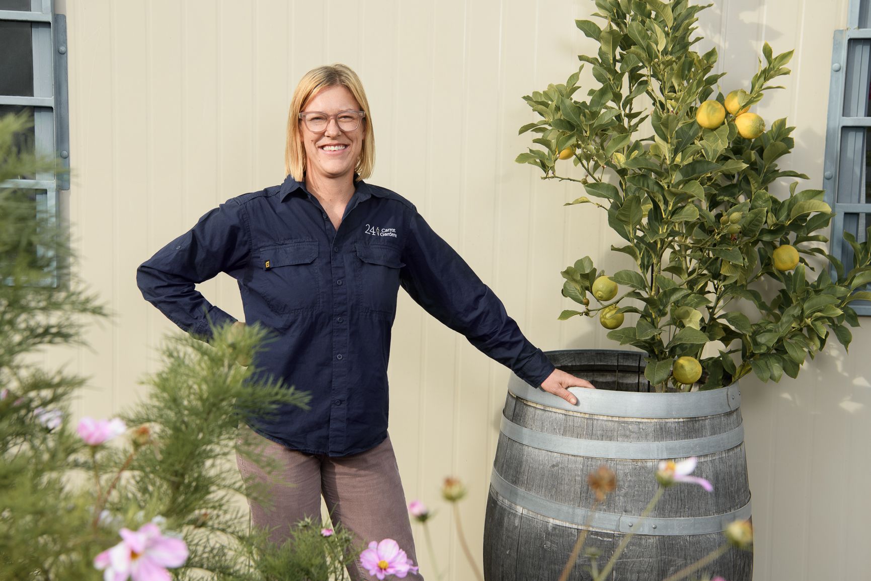 Sharky by a lemon tree