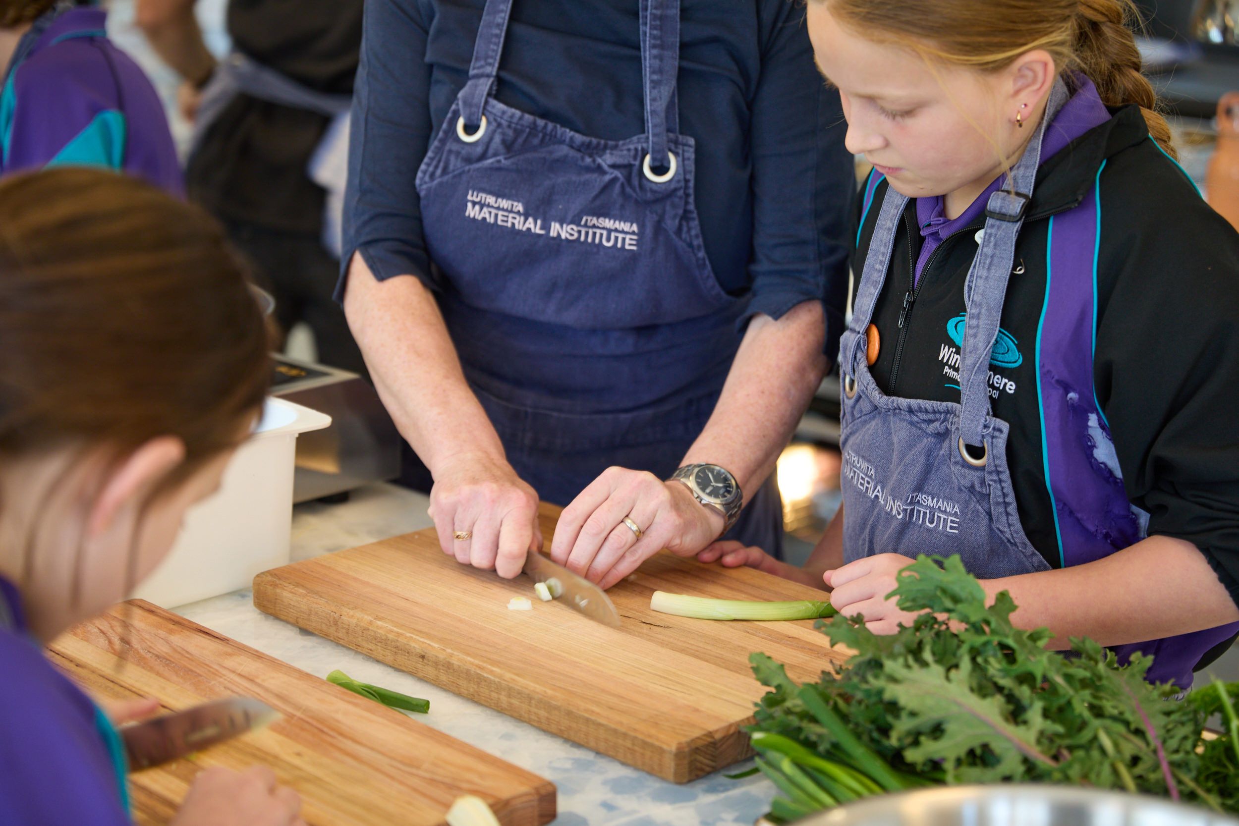 chopping kale